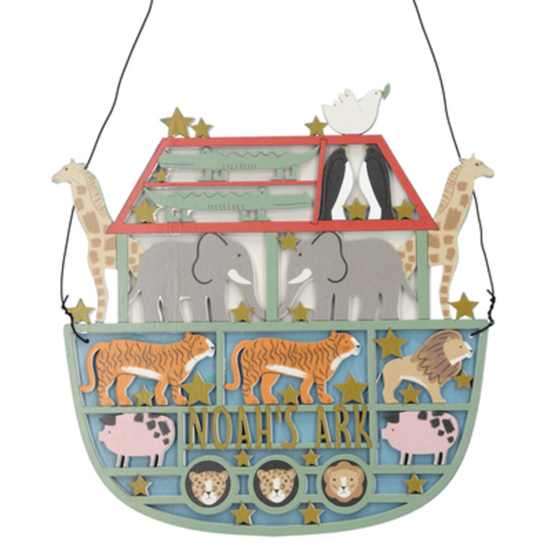 Wooden fretwork Noahs Ark Christmas hanging plaque by Gisela Graham. This fesive fretwork decoration by Gisela Graham will delight for years to come. It will compliment any Christmas decorations and will bring Christmas cheer to children at Christmas time year after year. Remember Booker Flowers and Gifts for Gisela Graham Christmas Decorations.